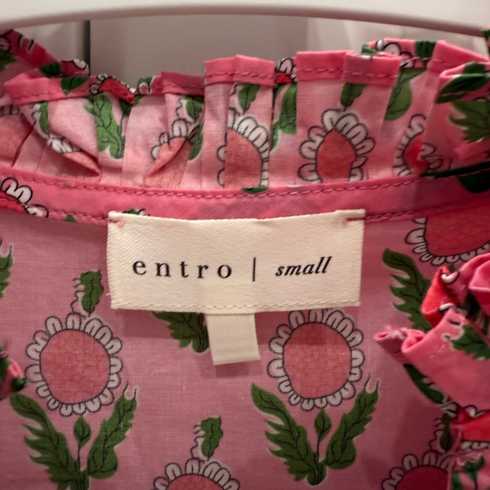 entro Pink Floral Print V-Neck Puff Sleeve Blouse - Picture 6 of 7